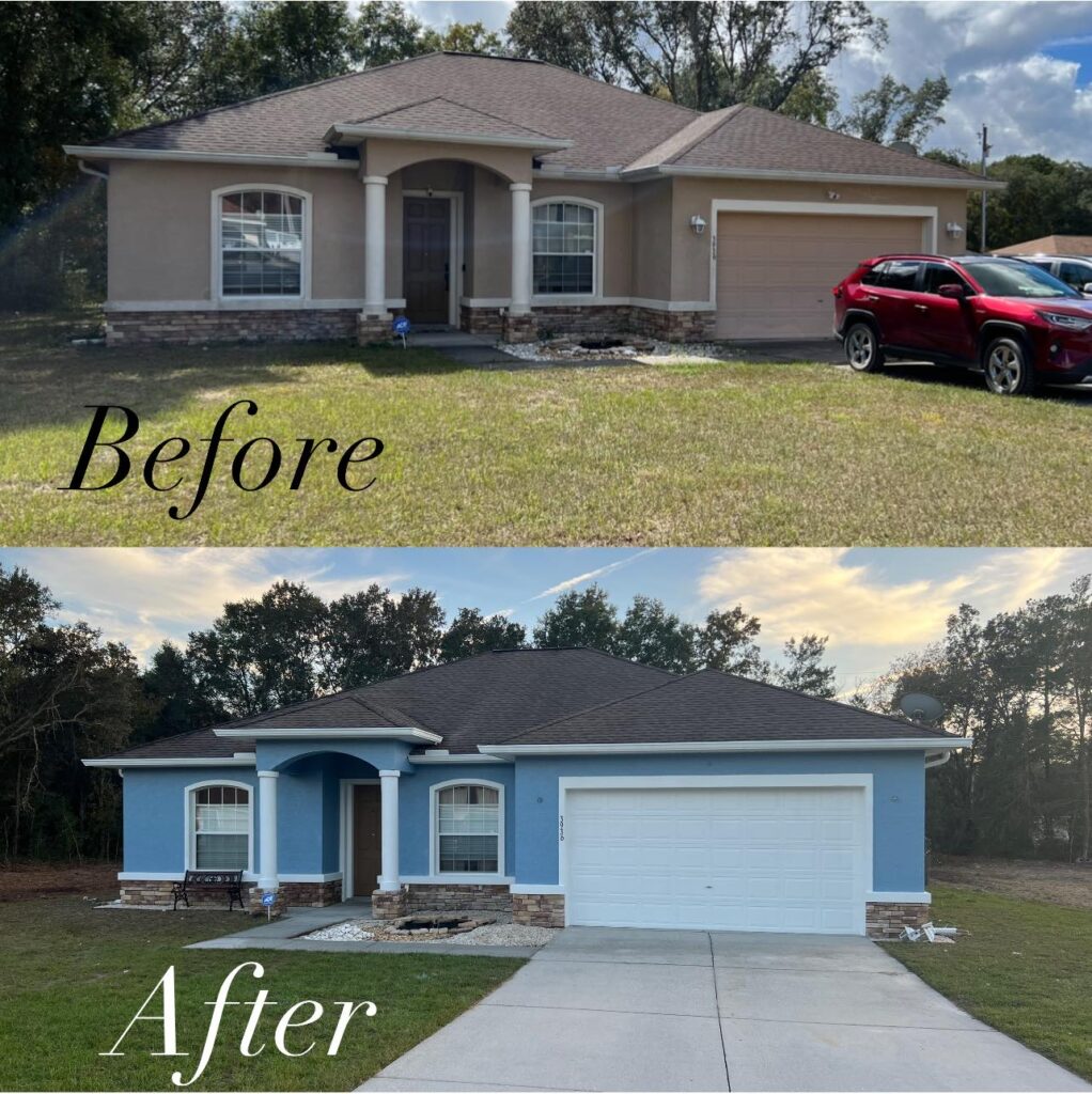 Before and after pic of house exterior painting